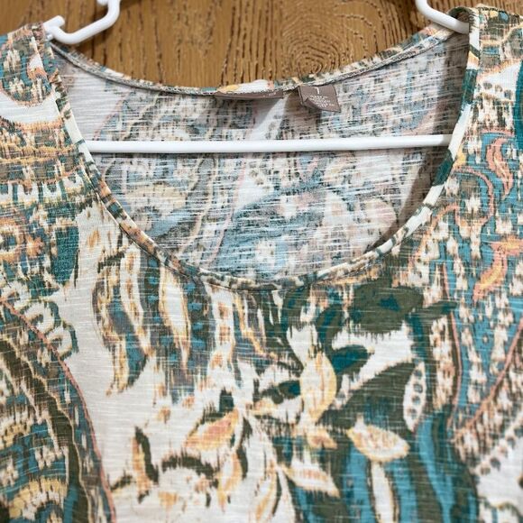 Chico’s Women’s Green Multi Floral & Paisley Print 3/4 Sleeve Shirt Sz-M - Picture 3 of 7